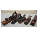 1311	ANTIQUE WOOD WORKING PLANES, LOT OF 5 INCLUDIN STANLEY, BAILEY AND 2 WOOD BLOCK PLANES