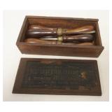 1319	ANTIQUE MINIATURE WOOD CARVING SET OF 6, MILLERS FALLS IN WOOD BOX