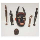 1335	GROUP OF ETHNIC WOOD CARVINGS, TALLEST FIGURE IS 16 1/4 IN, MASK IS 9 1/4 X 17 1/4