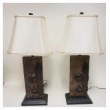 1337	PAIR OF DECORATIVE LAMPS W/FLUER DE LIS DESIGN, 28 IN HIGH