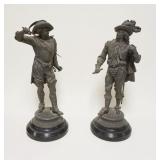 1001	2 ANSONIA VICTORIAN CAST METAL CLOCK STATUES, DON CEASER & DON JUAN, DON JUAN SWORD IS BROKE AP