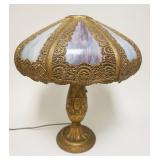 1007	ANTIQUE SLAG GLASS LAMP HAS 8 PANELS APP. 23 IN H 
