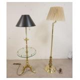 1020	BRASS FLOOR LAMPS, STIFFEL HEAVY BRASS & GLASS TABLE LAMP TALLEST APP. 60 IN 