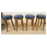 1021	4 THONET BARSTOOLS BLUE LEATHER SEATS, 30 IN HIGH
