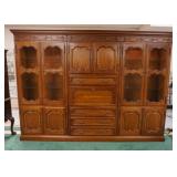 1022	CHERRY FRENCH PROVINCIAL BOOKCASE WALL UNIT HAVING A CENTER MIRRORED BAR & DESK UNIT & INTERIOR