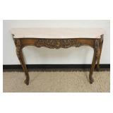 1024	ROSE MARBLE TOP DEMILUNE W/CARVED SKIRT & LEGS, APPROXIMATELY 55 IN WIDE X 16 IN DEEP X 30 IN H