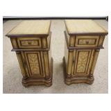 1036	PAIR OF PAINT DECORATED ONE DOOR ONE DRAWER BED SIDE STANDS. APP. 16 IN W X 20 IN DEEP X 31 IN 
