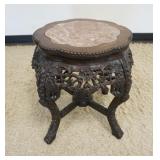 1048	ANTIQUE CARVED MARBLE TOP ASIAN STAND W/ROSE COLORED INSET MARBLE TOP, APPROXIMATELY 21 IN WIDE