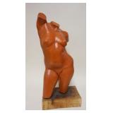 1059	LARGE POTTERY FEMALE TORSO MOUNTED ON WOOD BASE, APPROXIMATELY 26 IN HIGH