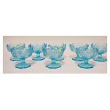 1073	8 BLUE FOSTORIA COIN GLASS JELLY DISHES 4 IN H 