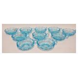 1079	10 BLUE FOSTORIA COIN GLASS SMALL CANDY DISHES 6 3/4 IN ACROSS HANDLE