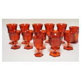 1083	13 PIECES OF RUBY RED FOSTORIA COIN GLASS LOT INCLUDES GOBLETS, TUMBLER, SHERBERTS & A WINE GLA