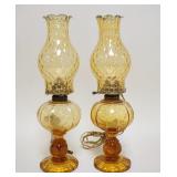 1086	2 AMBER FOSTORIA COIN GLASS ELECTRIC OIL LAMPS, 16 1/2 IN H
