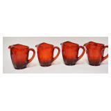 1088	4 RUBY RED FOSTORIA COIN GLASS PITCHERS, 7 IN H 