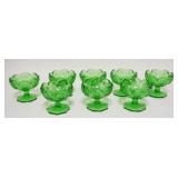 1089	8 EMERALD GREEN FOSTORIA COIN GLASS JELLY DISHES, 4 IN H 