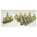 1097	FOSTORIA OLIVE GREEN CONDIMENT SET PLUS 16 EXTRA SALT & PEPPER SHAKERS & 5 PITCHERS 4 ARE MISSI