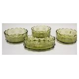 1098	4 OLIVE GREEN FOSTORIA COIN GLASS BOWLS, 3 ROUND 1 OVAL. OVAL BOWL 9 IN 