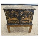 1133	SMALL DECORATED ASIAN CABINET, INTERIOR DRAWERS, OUTSIDE DECORATION IS WORN, 17 IN WIDE X 11 1/