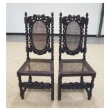 1156	PAIR OF CARVED HIGH BACK CHAIRS W/TWIST COLUMNS, CANED SEATS & BACKS, CARVED FRONT STRETCHERS
