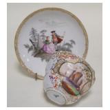 1162	MEISSEN CUP & SAUCER, HAND PAINTED SCENES, NOT MATCHED EXACTLY