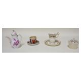 1164	4 PIECE FINE PORCELAIN, GAUDY, KPM, LEEDS, ETC, GAUDY CUP & SAUCER, KPM MINIATURE TEAPOT, 5 1/2