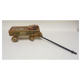 1171	ANTIQUE TOY WOODEN WAGON W/BLOCKS, HAS LITHO OF PUPPIES ON ONE SIDE & NURSERY RHYME SCENE ON TH