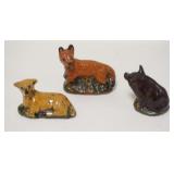 1173	3 REDWARE ANIMALS, MARY SPELLMORE & GREG SHOONER, FOX IS 4 IN LONG, LAMB & PIG