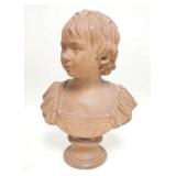 1184	SIGNED HOUDON CERAMIC BUST OF A YOUNG GIRL, COMES W/ACCOMPANING NOTE FROM THE FAMILY, 18 1/2 IN