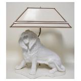 1195	LARGE PORCELAIN LION LAMP, BASE IS WOOD, 29 IN HIGH X APPROXIMATELY 23 IN WIDE