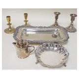 1235	SILVERPLATE & BRASS LOT, TRAY IS 13 1/2 IN X 7 1/2 IN