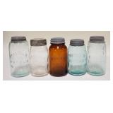 1246	5 CANNING JARS INCLUDES WAN-ETA COCOA IN AMBER, SWAYZEE