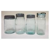1247	4 CANNING JARS INCLUDES MASON IMPROVED, THE GEM, CCJ MASON & SAFETY VALVE