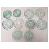 1249	10 GLASS CANNING JAR TOPS, 5 LIGHTING, 3 WHITALLS, & 2 KLINES