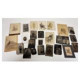 1258	LOT OF TINTYPES, PHOTOS & REAL PHOTO POSTCARDS INCLUDING MILITARY