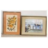 1269	2 SIGNED FRAMED WATERCOLORS, FLORAL SIGNED MIRIAM RAGAN & SHORELINE SCENC BY GRAINGER, LARGEST 