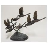 1276	BRASS & BRONZE SCULPTURE, GEESE IN FLIGHT, APPROXIMATELY 20 IN WIDE X 15 1/4 IN HIGH