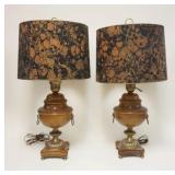 1280	PAIR OF URN FORM LAMPS W/LION HEAD & RING DECORATION, 30 1/2 IN HIGH