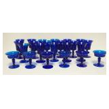 1285	23 PIECE FENTON LINCOLN INN BLUE STEMWARE, 2 SIZES, TALLEST IS 6 IN