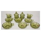 1294	10 PIECE FOSTORIA COIN OLIVE GREEN, 6 NAPPIES, 2 CREAMERS, 2 COVERED SUGARS