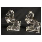 1302	PAIR OF CRYSTAL HORSE BOOKENDS, 5 3/4 IN WIDE X 8 IN HIGH