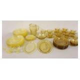 1304	TABLE LOT OF YELLOW CAMEO & AMBER SHARON DEPRESSION GLASS