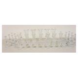 1316	LARGE LOT OF CLEAR FOSTORIA COIN GLASS, VASES, CANDLESTICKS & GOBLETS