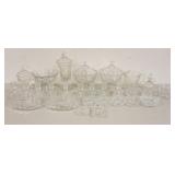 1320	LARGE LOT OF CLEAR FOSTORIA COIN GLASS INCLUDING LARGE COVERED COMPOTES, CANDLESTICKS, ETC