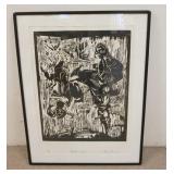 1325	LARGE SIGNED WOODBLOCK P/A PRINT, HAND SIGNED & TITLED, 33 IN X 44 IN INCLUDING FRAME
