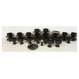 1327	LOT OF BLACK CLOVERLEAF GLASS, CUPS & SAUCERS, CREAMERS & SUGARS, ETC