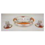 1333	HAND PAINTED ART DECO 3 PIECE CONSOLE SET, BOWL IS 12 1/2 IN DIAMETER