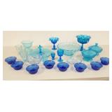 1336	LOT OF BLUE & AQUA GLASS INCLUDING MAYFAIR TUMBLERS, CAMBRIDGE CAPRICE, FENTON, ETC