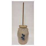 1009	BLUE DECORATED BUTTER CHURN W/DOUBLE HANDLE, SIGNED ON TOP CASISDY & CO MONTREAL PQ J, APPROXIM