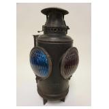 1010	DELAWARE & HUDSON ADLAKE RAILROAD SWITCH LAMP W/BLUE & RED LENSES, D&H RR, APPROXIMATELY 17 1/4
