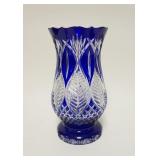 1015	COLBALT CUT TO CLEAR LARGE VASE, APPROXIMATELY 12 IN HIGH